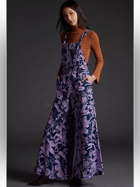 FARM Rio Pants - New Anthropologie FARM Rio Floral Wide Leg Purple Resort Jumpsuit Overalls M